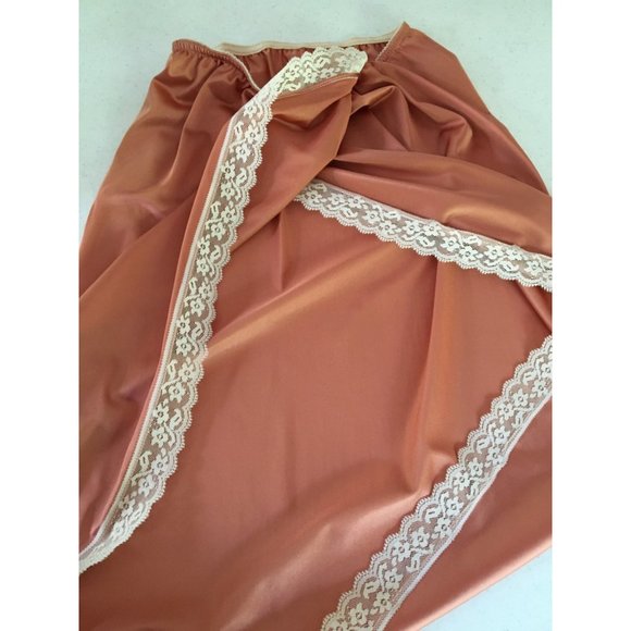 Vintage Copper Colored Half Slip, Feminine Slip Skirt, Wrap High Slit Coquette - Picture 13 of 16